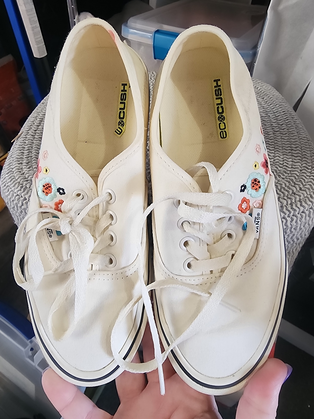 Vans White Canvas Sneakers with Floral Embroidery